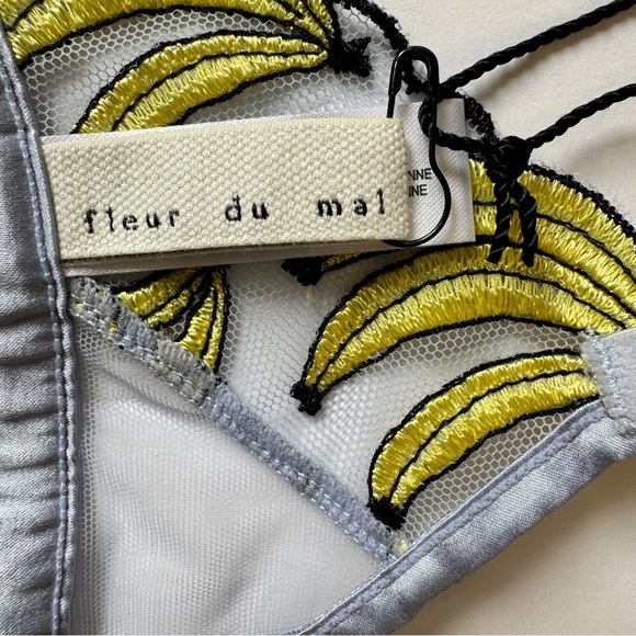 NWT Fleur Du Mal Garter Belt Banana Embroidery Lingerie Fruit Novelty Print Sz 1 - Picture 6 of 11